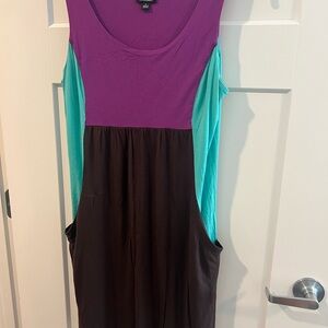 Allen B. By Allen Schwartz Purple, Brown, and Teal Mini Dress w/ pockets